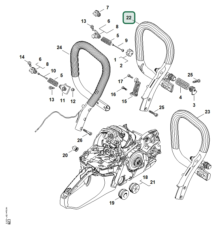 Schema tecnico STIHL MS 261 C-BM, MS 261 C-Q, MS 261, MS 261 C-MQ, MS 261 C-M, ricambio 11417911706 evidenziato in posizione 22