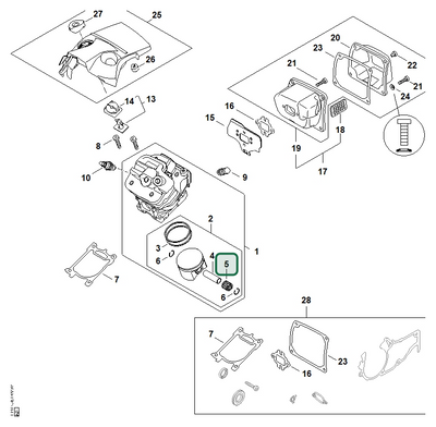 Schema tecnico STIHL MS 500i-W, MS 500i, ricambio 95120033146 evidenziato in posizione 5