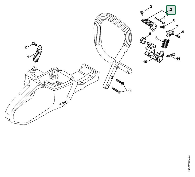 Schema tecnico STIHL MS 462 C-M R Rettungssäge, MS 462 C-M VW, MS 462 C-M, ricambio 11427908301 evidenziato in posizione 3