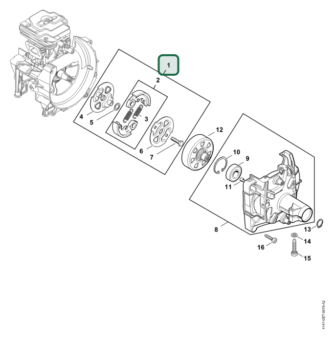 Schema tecnico STIHL FS 361.0 C-EM, FS 361 C-EM, FS 411 C-EM, FS 461 C-EM, FS 461.0 C-EM, FS 411.0 C-EM, ricambio 41471602002 evidenziato in posizione 1