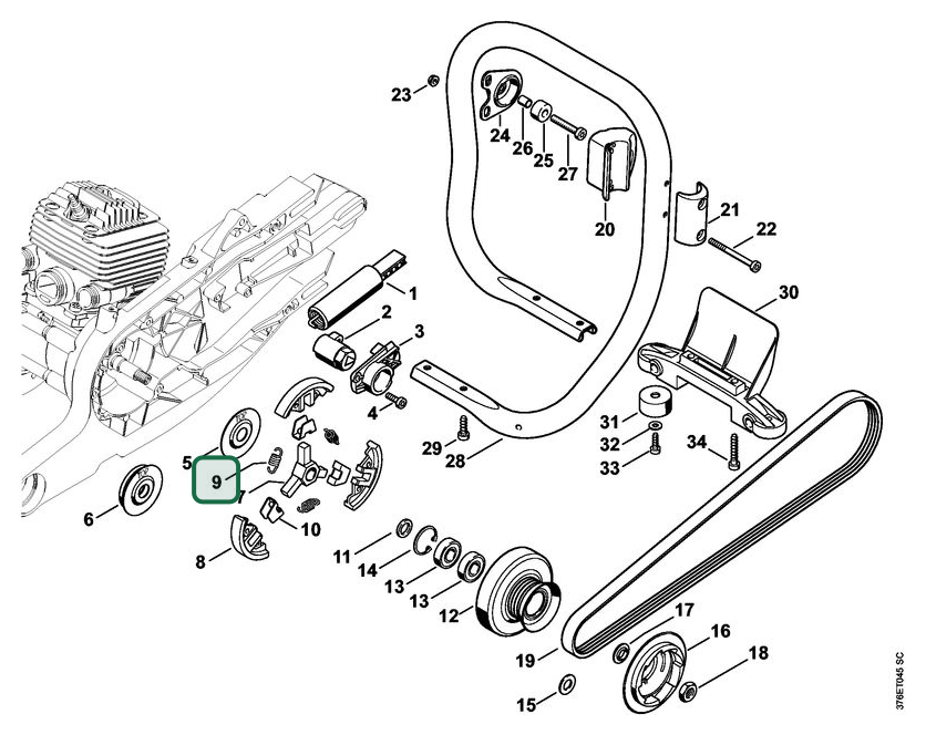 Schema tecnico STIHL TS 700, ricambio 00009975503 evidenziato in posizione 9