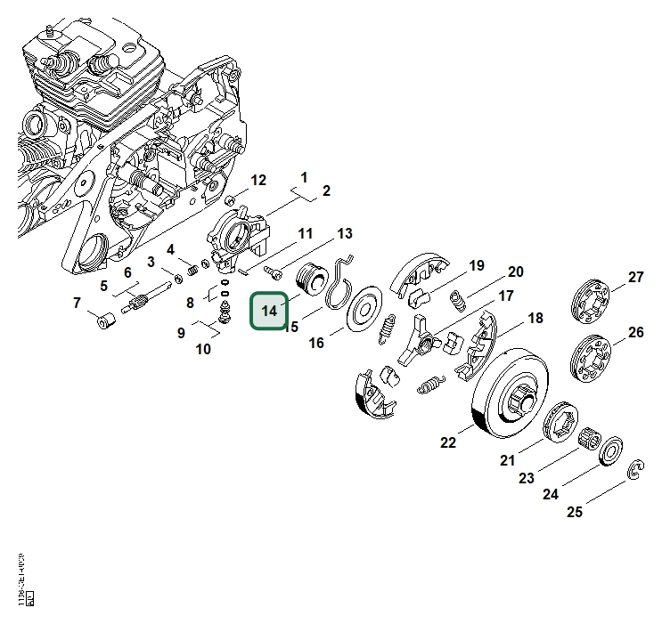 Schema tecnico STIHL MS 441 C-M W, MS 441 C-MQ, MS 441 C-Q, MS 441, MS 441 C-M, ricambio 11286407112 evidenziato in posizione 14