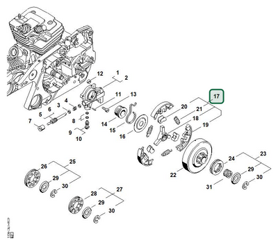 Schema tecnico STIHL MS 441 C-Q, MS 441, MS 441 C-M, MS 441 C-M W, MS 441 C-MQ, ricambio 11381602010 evidenziato in posizione 17