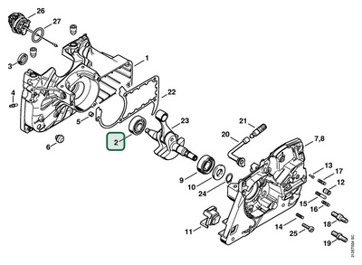Schema tecnico STIHL MS 341, ricambio 95030030354 evidenziato in posizione 2