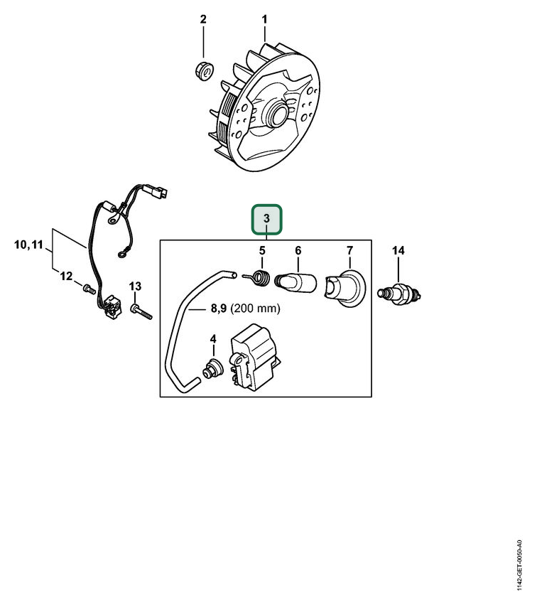 Schema tecnico STIHL MS 462 C-M R Rettungssäge, MS 462 C-M, ricambio 11424004705 evidenziato in posizione 3