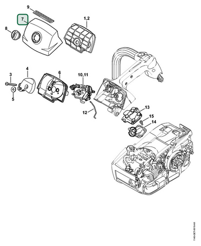 Schema tecnico STIHL MS 201 TC-M, ricambio 11451401904 evidenziato in posizione 7