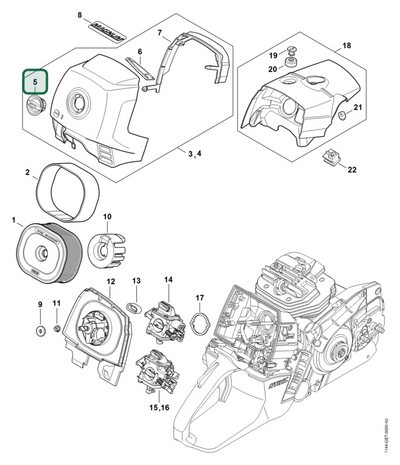 Schema tecnico STIHL MS 661 C-M W, MS 661 C-M, ricambio 11441412300 evidenziato in posizione 5