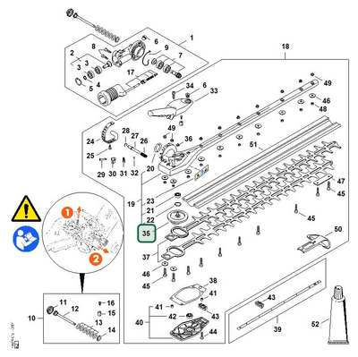 Schema tecnico STIHL HLA 150.0-B, HLA 135, HLA 140.0 K-B, HLA 135 K, HLA 140.0-B, ricambio 42436401600 evidenziato in posizione 35