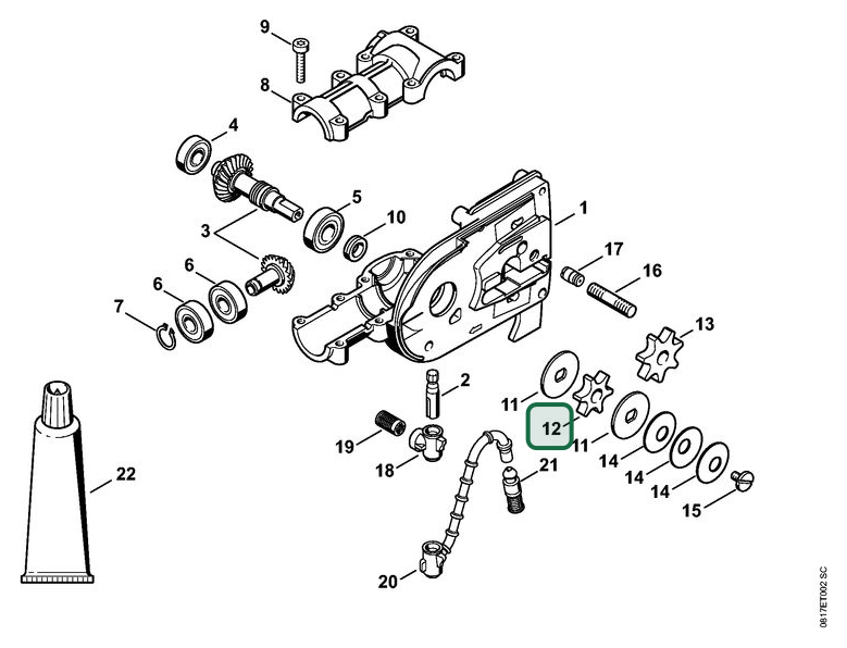Schema tecnico STIHL HT 70, ricambio 00006402002 evidenziato in posizione 12