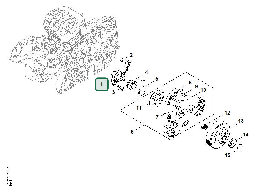 Schema tecnico STIHL MS 291 C-BEQ, MS 271 C-BE, MS 271, MS 291, MS 291 C-BE, ricambio 11416403203 evidenziato in posizione 1