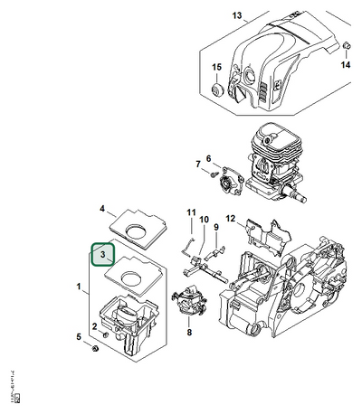 Schema tecnico STIHL MS 170 2-MIX, ricambio 11301411700 evidenziato in posizione 3
