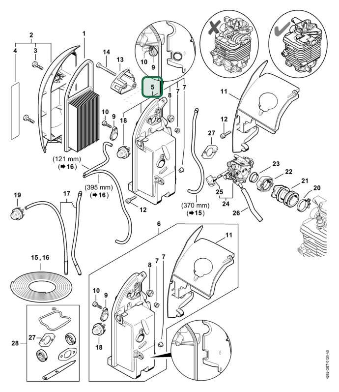 Schema tecnico STIHL BR 550, ricambio 42821402851 evidenziato in posizione 5