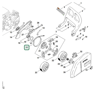 Schema tecnico STIHL MS 170-D, MS 170 C-E D, MS 170 2-MIX, MS 170, ricambio 11231605400 evidenziato in posizione 11