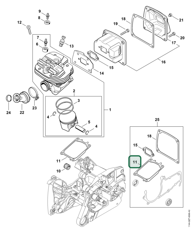 Schema tecnico STIHL MS 661 C-M W, MS 661 C-M, ricambio 11440292300 evidenziato in posizione 11