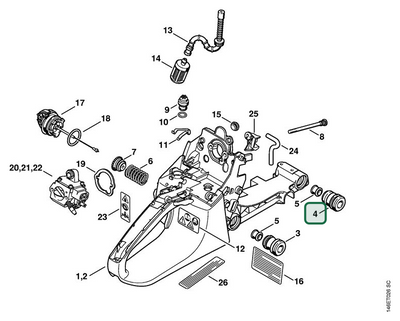 Schema tecnico STIHL MS 280 C-BQ, MS 280 C-B, MS 280, MS 270, MS 270 C-B, ricambio 11237912800 evidenziato in posizione 4