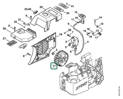 Schema tecnico STIHL TS 460, ricambio 42214001200 evidenziato in posizione 1