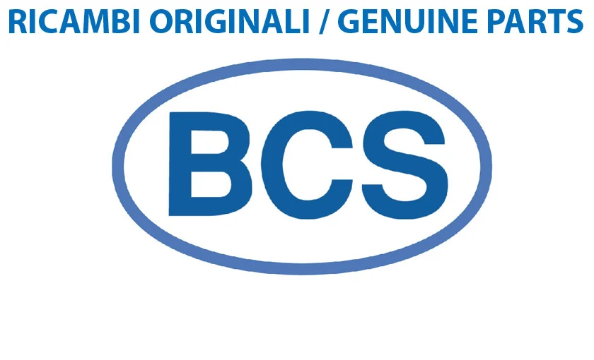 Logo BCS blu racchiuso in un ovale, sopra la scritta «RICAMBI ORIGINALI / GENUINE PARTS».