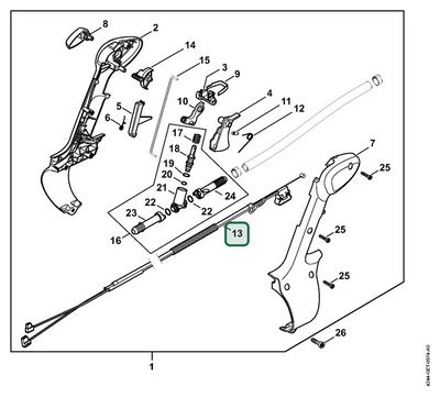 Schema tecnico STIHL SR 430, ricambio 42441801100 evidenziato in posizione 13