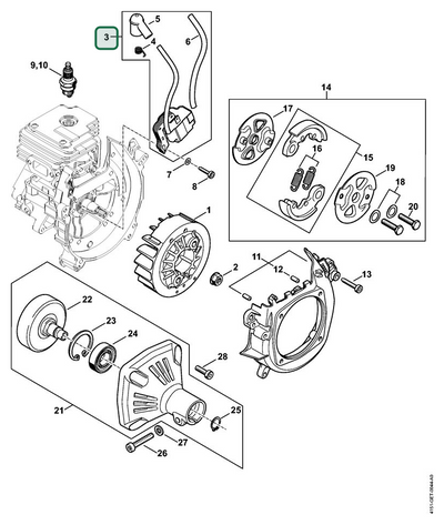 Schema tecnico STIHL FR 235 T, FR 235, ricambio 41514001310 evidenziato in posizione 3