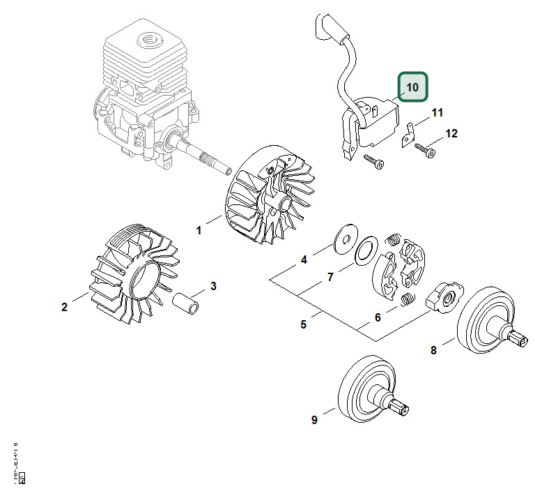 Schema tecnico STIHL FS 38 2-MIX, ricambio 41404001313 evidenziato in posizione 10