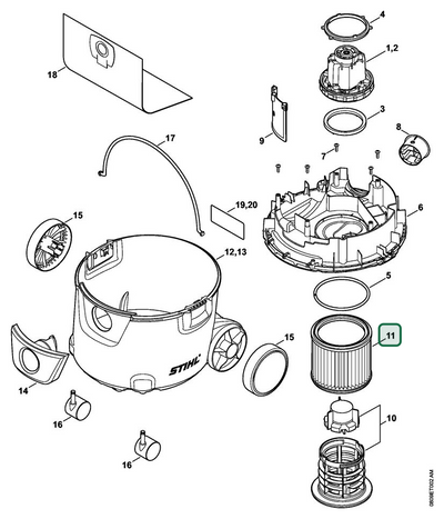 Schema tecnico STIHL SE 62 E, SE 62, ricambio 47427035902 evidenziato in posizione 11