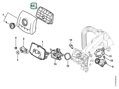 Schema tecnico STIHL MS 194 T, MS 194 TC-E, ricambio 11371201605 evidenziato in posizione 6