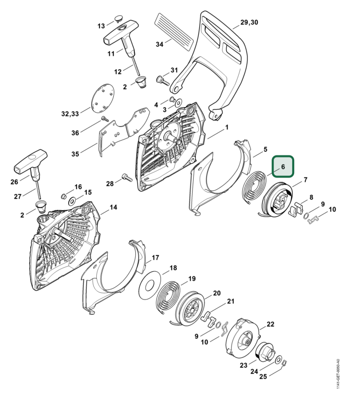 Schema tecnico STIHL MS 261 C-MQ, MS 261 C-BM, MS 261 C-Q, MS 261-VW, MS 261 C-M, MS 261, MS 261 C-M VW, ricambio 11351900600 evidenziato in posizione 6