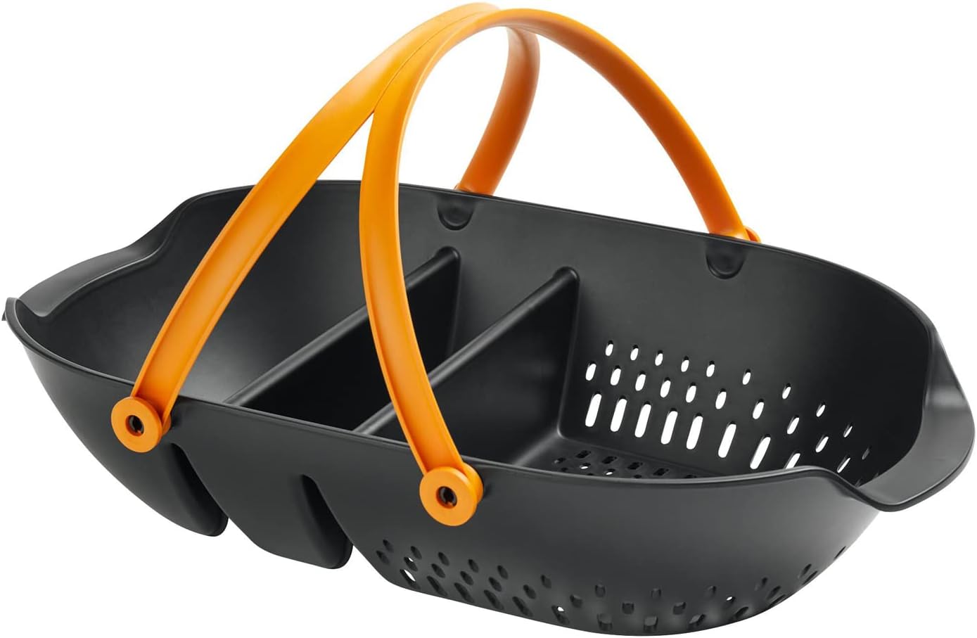 Cesta per raccolto Fiskars Plus in plastica nero e arancione con fori di drenaggio