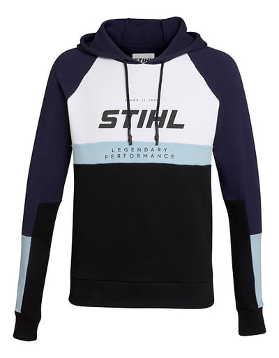 Felpa con cappuccio Stihl SZ M Colourblock blu bianco azzurro e nero con logo frontale