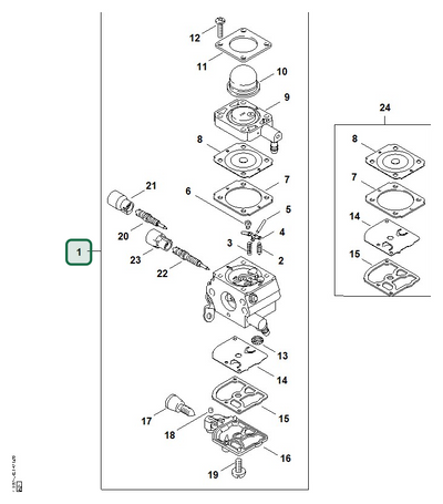 Schema tecnico STIHL FS 38 2-MIX, ricambio 41401200623 evidenziato in posizione 1