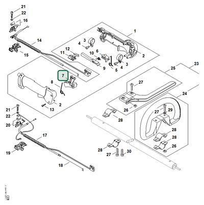 Schema tecnico STIHL FS 250 R, FS 120 R, FS 120 R 2-MIX, FS 200, FS 200 R, ricambio 41371821001 evidenziato in posizione 7
