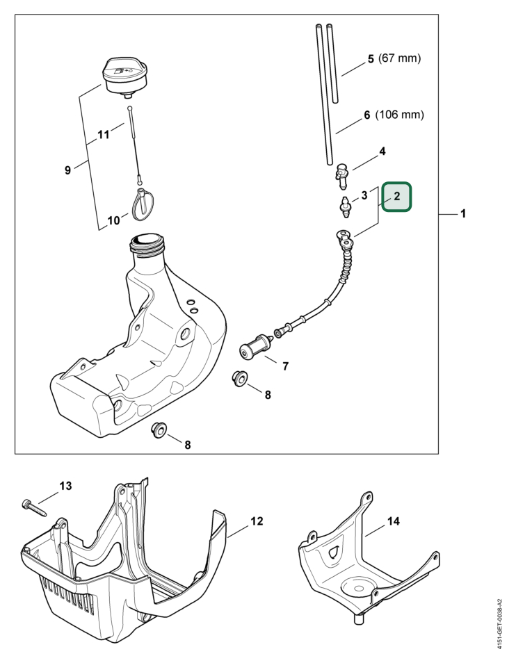 Schema tecnico STIHL FR 235 T, FR 235, ricambio 41343507600 evidenziato in posizione 2