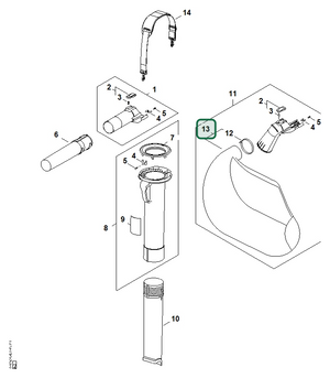 Schema tecnico STIHL SHA 56, ricambio SA027009703 evidenziato in posizione 13