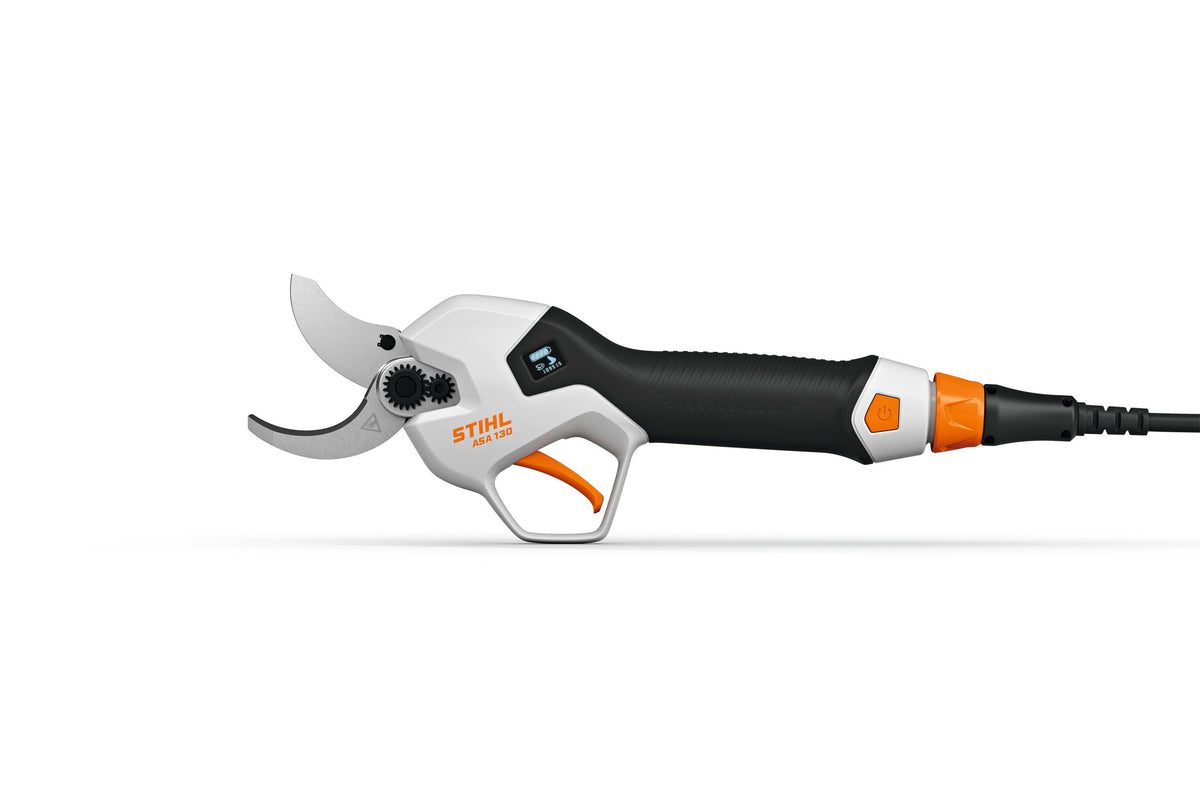 Cesoia a batteria Stihl ASA 130 vista laterale con cavo di collegamento