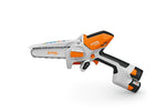 Potatore a batteria STIHL GTA 30 visto dal lato della barra guida.