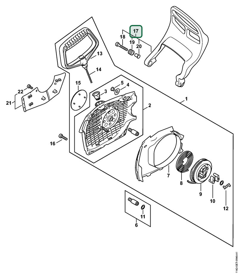 Schema tecnico STIHL MS 462 C-M R Rettungssäge, ricambio 11427909101 evidenziato in posizione 17