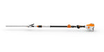 Tagliasiepi a batteria Stihl HLA 150 B visto dal lato opposto, con barra di taglio in posizione orizzontale.