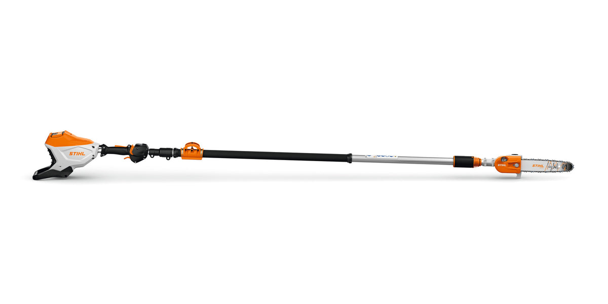 Potatore telescopico a batteria Stihl HTA 140 B visto di lato.