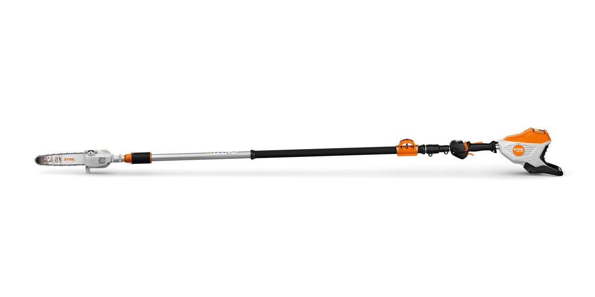 Potatore telescopico a batteria Stihl HTA 140 B visto dal lato opposto.