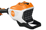 Primo piano del corpo motore e del filtro con rete metallica del potatore Stihl HTA 140 B.