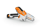 Potatore a batteria Stihl GTA 20 visto dall’alto con spranga e catena