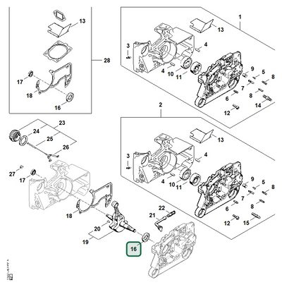 Schema tecnico STIHL MS 660, ricambio 96400031851 evidenziato in posizione 16