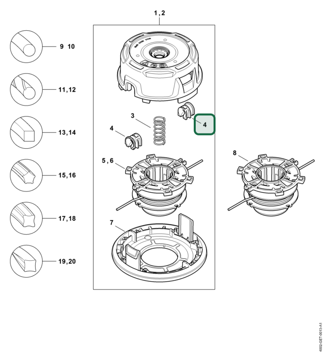 Schema tecnico STIHL Testa falciante AutoCut 27-2, ricambio 40027138311 evidenziato in posizione 4