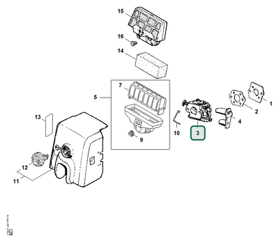 Schema tecnico STIHL 023, 025, 021, ricambio 11231200605 evidenziato in posizione 3