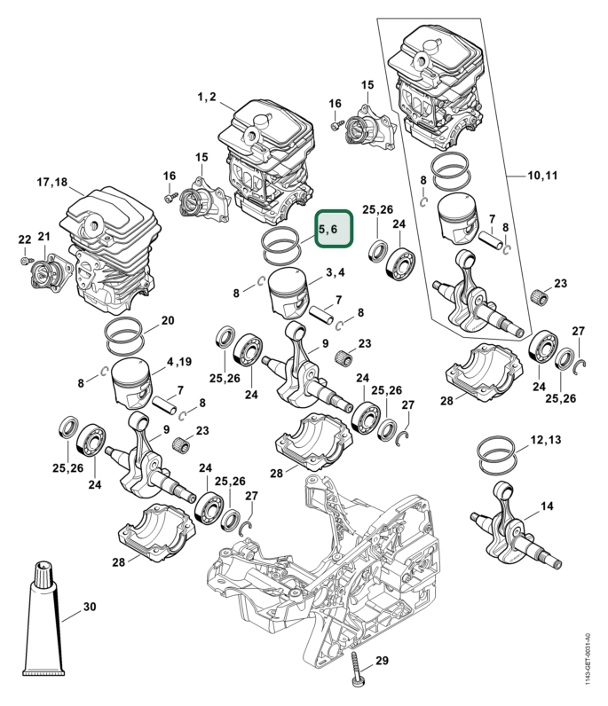 Schema tecnico STIHL MS 251 C-BE, MS 251, MS 251 C-BEQ, ricambio 11430343007 evidenziato in posizione 6