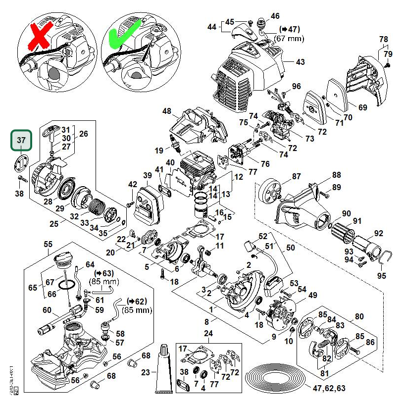 Schema tecnico STIHL HL 92 KC-E, HL 92 C-E, ricambio 42439671501 evidenziato in posizione 37