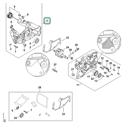 Schema tecnico STIHL MS 500i-W, MS 500i, ricambio 11470202601 evidenziato in posizione 1