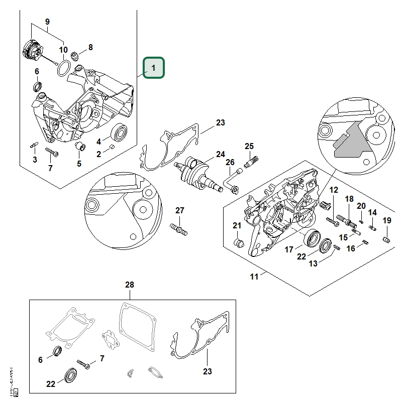Schema tecnico STIHL MS 500i-W, MS 500i, ricambio 11470202601 evidenziato in posizione 1