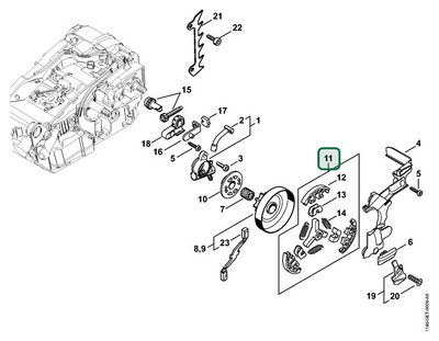 Schema tecnico STIHL MS 151 TC-E, MS 151 C-E, MS 150 C-E, ricambio 11461602000 evidenziato in posizione 11