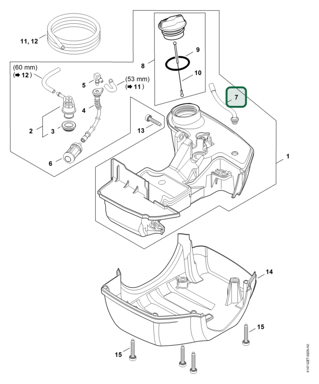 Schema tecnico STIHL FS 361.0 C-EM, FS 361 C-EM, FS 411 C-EM, FS 461 C-EM, FS 261, FS 461.0 C-EM, FS 411.0 C-EM, FS 261.0, FS 261 C-E, FS 261.0 C-E, ricambio 41473580803 evidenziato in posizione 7